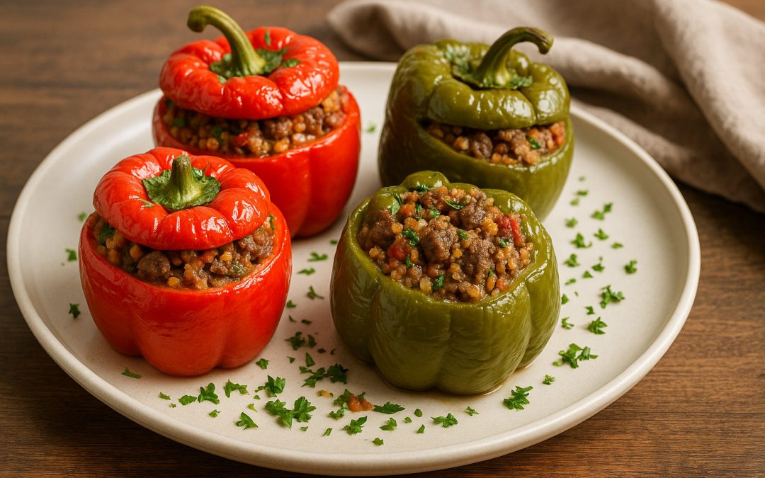 Beef & Bulgur Stuffed Peppers (Gemista me Kima & Pourgouri)